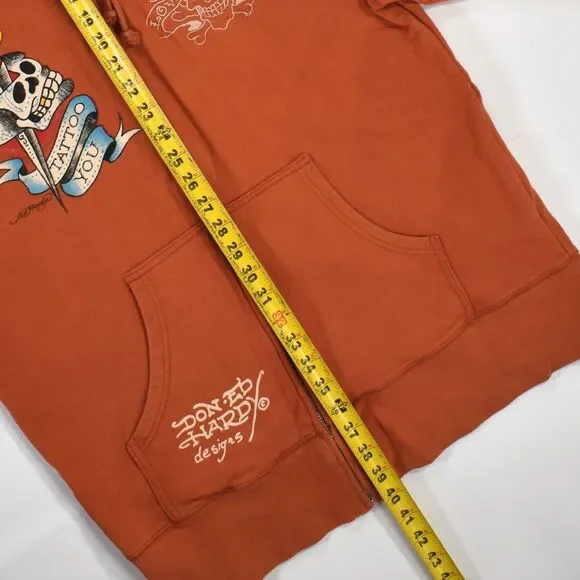 Vintage Ed Hardy All Over Print Embroidered Zip Up Hoodie - XL